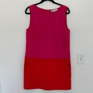 LOFT Pink and Red Sheath Boatneck Dress - Size 10
